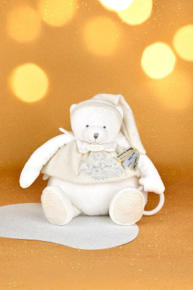 Dárková sada Plyšový lední medvídek s kroužkem 30 cm béžový Doudou