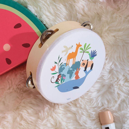 Dřevěná tamburína Zvířata světa Sarah Betz Vilac