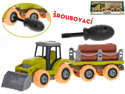 Traktor 28 cm šroubovací volný chod s vlečkou a kládami 