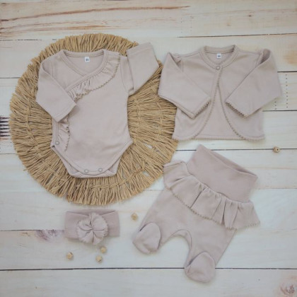 4-dílná béžová bavlněná sada pro miminko do porodnice Baby Nellys