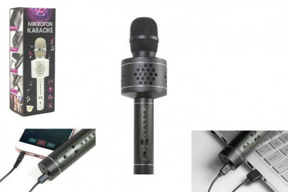 Mikrofon karaoke Bluetooth na baterie s USB kabelem