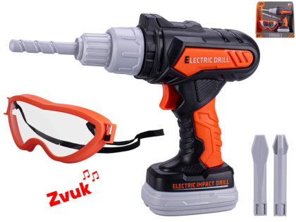 Vrtačka příklepová na baterie se zvukem + brýle a 2 vrtáky