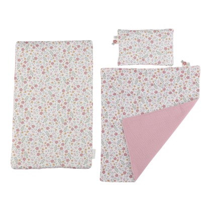Postýlka pro panenky dřevěná s peřinkou Pink Little Dutch