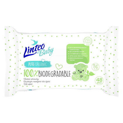 Dětské vlhčené ubrousky Linteo Baby 100% BIODEGRADABLE 48 ks