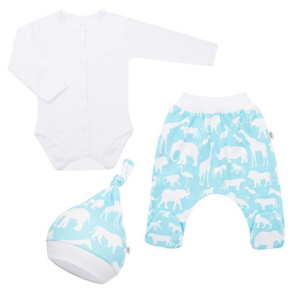 3-dílná bavlněná kojenecká souprava New Baby Kiddy Bílo-tyrkysová