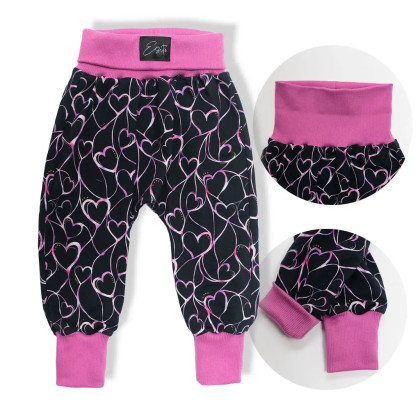 Dětské tepláky s vysokým pasem Grafitové srdce - tmavě modrá Esito