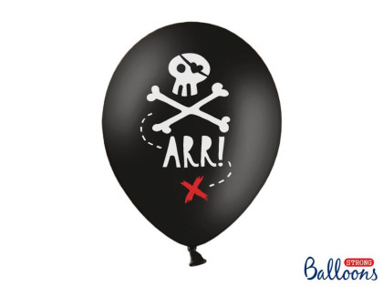 Balónek pastel 30 cm potisk "Pirátská party" černá, 6 ks