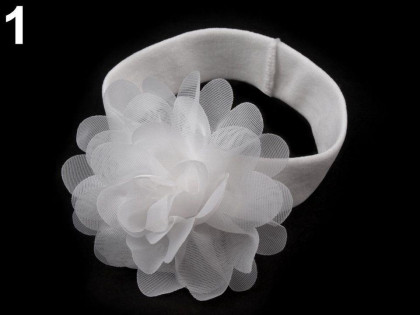 Dětská elastická čelenka s květem bílá