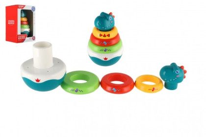 Roly Poly dinosaurus skládanka pyramida s kroužky se zvukem 16 cm