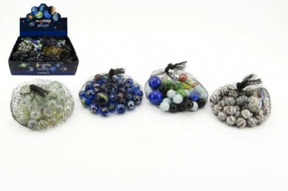 Kuličky skleněné cvrnkací různé velikosti 38+2 ks v síťce