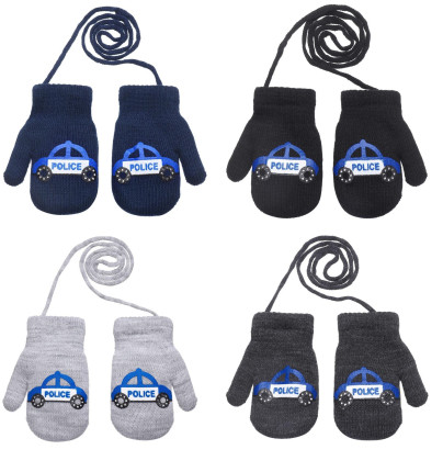 Zimní palcové zapletené rukavičky se šňůrkou policie 2 - 3 roky