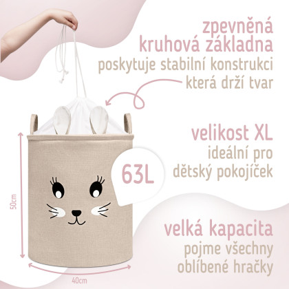 Koš na hračky XL se šňůrkou, skládací bavlněný / 63 l Sipo