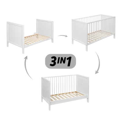 Postýlka dřevěná Mila 3 in 1 White Wood 120 x 60 cm Petite & Mars