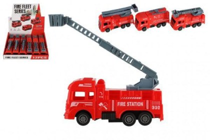 Hasičské auto plast na zpětné natažení 4 druhy, 11 cm