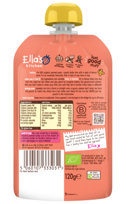 BIO Dětská rýže, hruška a broskve 120 g Ella's Kitchen expirace 31.7.2026