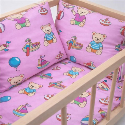 Dřevěná postýlka-kolébka pro panenky s povlečením bears Baby Mix