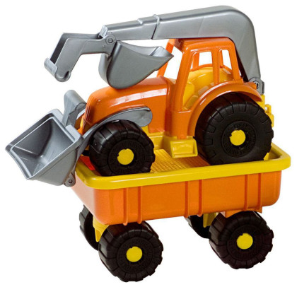 Traktorový nakladač s vlekem Power Worker - délka 58 cm v oranžové barvě Androni