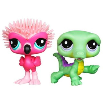 LPS Littlest Pet Shop Páry plyšových zvířátek - chlupaté 2572 + 2573 (plameňák a krokodýl)
