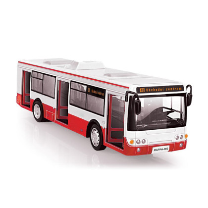 Autobus česky mluvící plast 28 cm červený na zpětné natažení se světem se zvukem