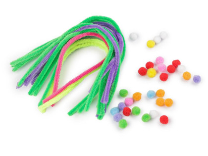 Kreativní sada chlupaté drátky a bambulky neonové