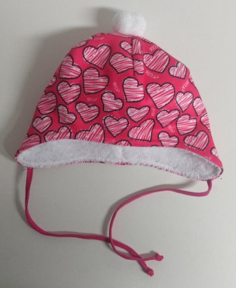 Zimní zavazovací čepice srdce růžová vel. 4 (cca 52 cm)