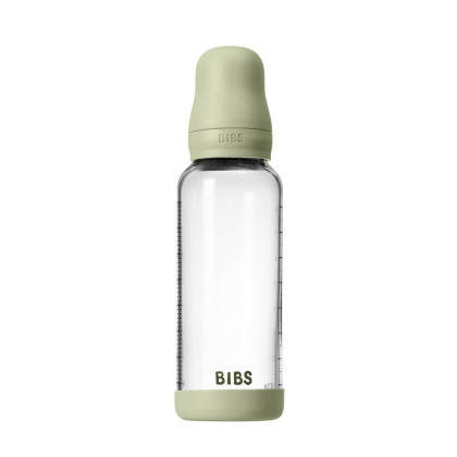 Antikoliková skleněná láhev s kaučukovým dudlíkem 240 ml Bibs