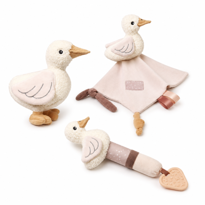 Komplet plyšových hraček Goose – přítulníček, pískátko s kousátkem a plyšová husa BabyOno