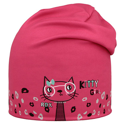 Funkční čepice dlouhá oboustranná Kitty/Srdce růžová RDX