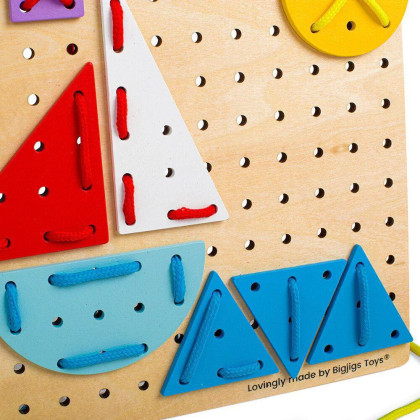 Dřevěná šněrovací hra Geometrické tvary Bigjigs Toys