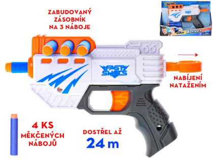 Pistole 20 cm se zásobníkem pěnových nábojů 4 ks 