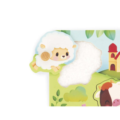 Dřevěné vkládací puzzle s úchytem Zvířátka Janod Farm