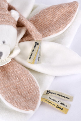 Dárková sada Plyšový muchláček medvídek s čepičkou 25 cm růžový Doudou