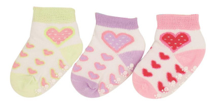Bavlněné ponožky s protiskluzem srdíčka 0 - 6 měs  - 3 páry - VÝHODNÉ BALENÍ