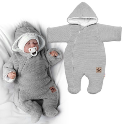 Zimní pletená kombinézka/overálek s kapucí světle šedá Vel. 62 Baby Nellys