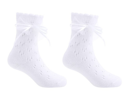 Ažurové ponožky bílé s krajkovou mašličkou perforované