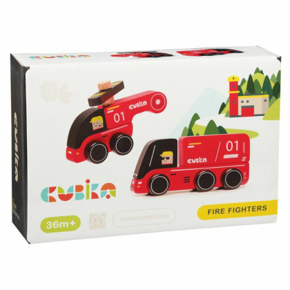 Hasiči 15559 Cubika - dřevěné autíčko s helikoptérou