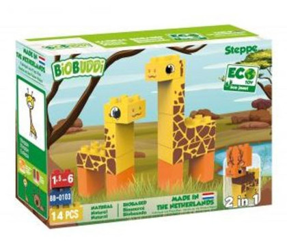 BiOBUDDi stavebnice Wildlife Steppe 2v1 žirafa/jelen 14ks 18m+