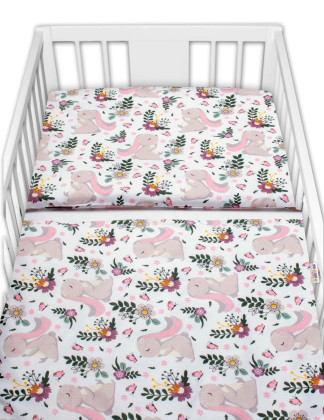 3-dílná sada Mantinel s povlečením Králíček na louce růžová/bílá Baby Nellys