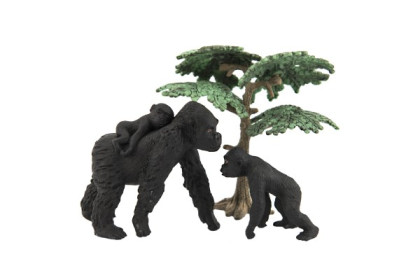 Zvířátka safari Zoo 8 cm 3 ks goril + 1 strom