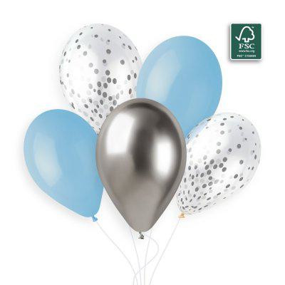 Balonky konfety modro-stříbrné 5 ks