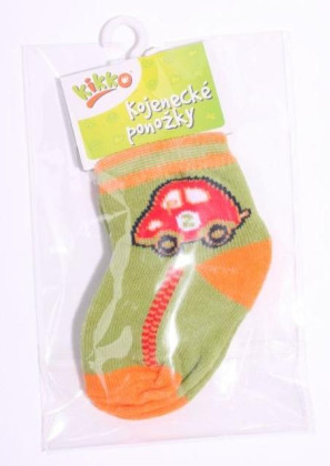 Kojenecké ponožky bavlna KIKKO 0 - 6 m AUTO zeleno-oranžové typ 2