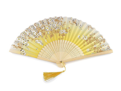 Vějíř textilní s metalickými detaily žlutá