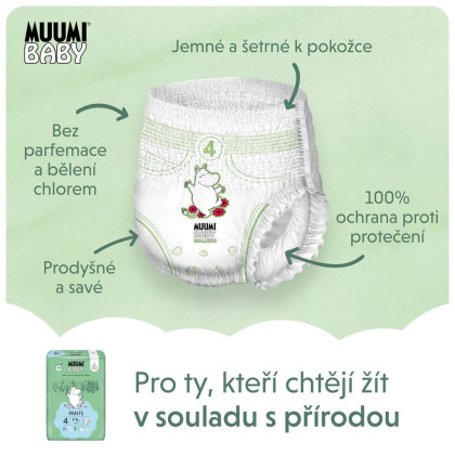 Jednorázové eko pleny Pants 4 Maxi 7-11 kg (120 ks), měsíční balení Muumi Baby