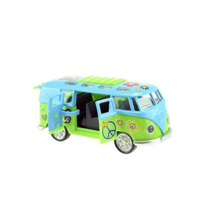 Autobus retro kov/plast 12 cm na baterie se zvukem a se světlem na zpětné natažení