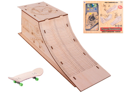 Skateboard 10 cm kov s dřevěnou rampou