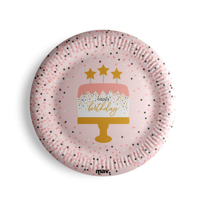 Talířky papírové - HB konfety růžové 23 cm, 8 ks