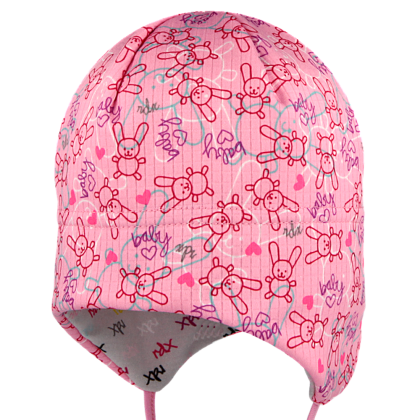 Funkční kojenecká zavazovací čepice na uši Zajíčci Růžová RDX