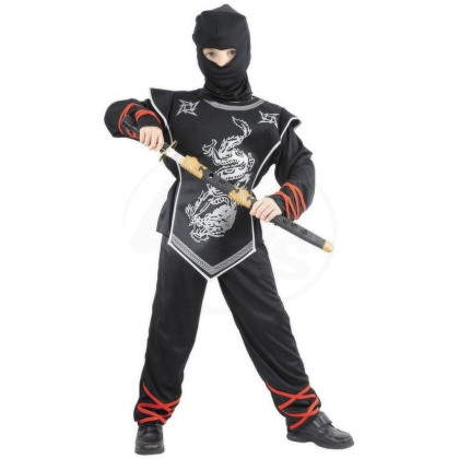 Karnevalový kostým - Stříbrný ninja, Vel. 120-130 cm