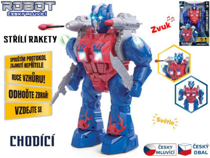 Robot 23 cm na baterie česky mluvící chodící s doplňky, světlem a zvukem