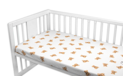 Bavlněné prostěradlo do postýlky 120 x 60 cm Míša, bílé s potiskem Baby Nellys